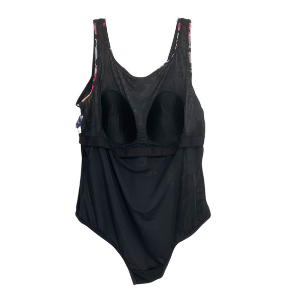 Swimsuits for All Plus Sz 30 Black & Pink Floral One Piece Swimsuit 65-1455-6 - Picture 4 of 7